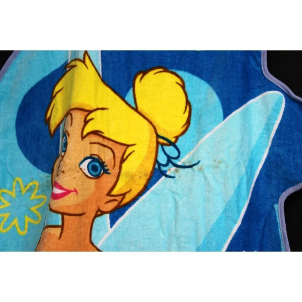 Disney Store Tinkerbell Beach Towel Fun Shape Early 2000s Tink Blue Retro 60s